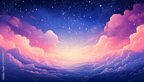 Dreamy sunset over a sea of clouds.