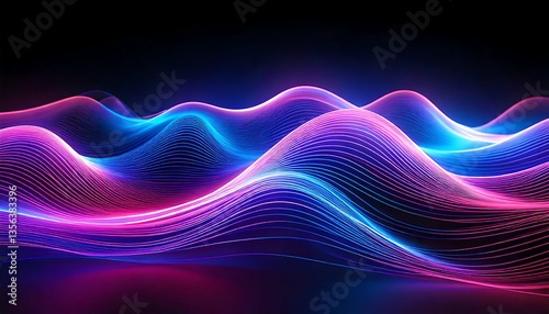 Abstract vibrant waves of light.  Neon pink, blue, and purple hues flow dynamically across a dark background.