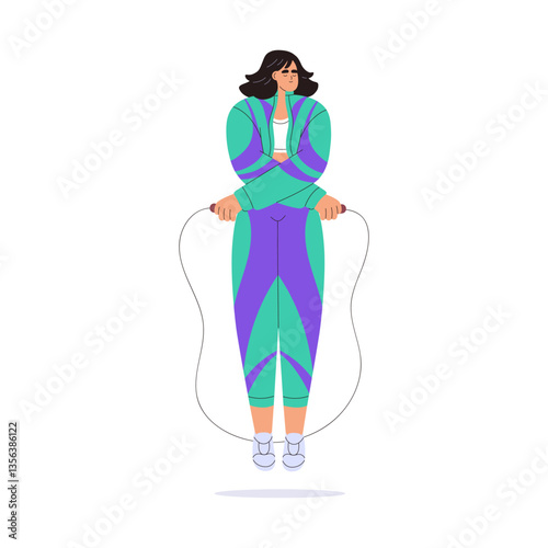 Woman jumping with skipping rope, training cardio endurance. Healthy sport ex...