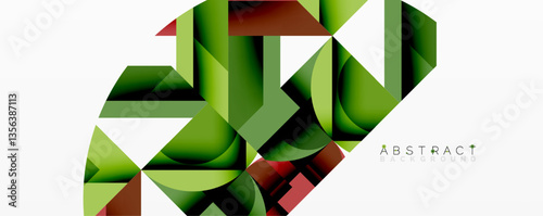 Abstract geometric artwork with interwoven angular and curved shapes, dynamic composition with smooth gradients and bold contrasts