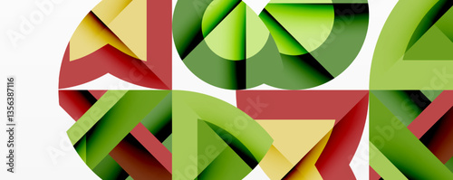 Abstract geometric artwork with interwoven angular and curved shapes, dynamic composition with smooth gradients and bold contrasts
