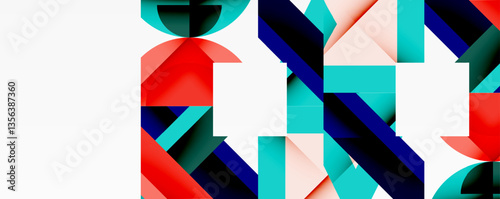 Abstract geometric artwork with interwoven angular and curved shapes, dynamic composition with smooth gradients and bold contrasts