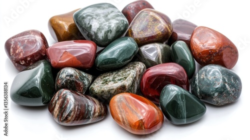 Polished Bloodstone Stone - Red and Green Semi-Precious Gemstone isolated on White Background