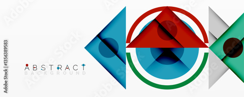 Geometric abstract design with layered triangles, circles, and gradients, forming a structured pattern with sharp contrasts and depth