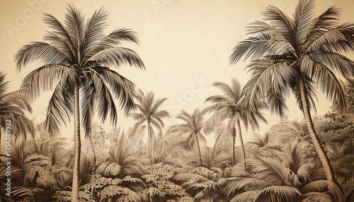 Serene sepia-toned palm grove.