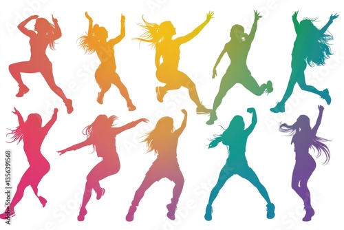 Shuffle Dance Silhouettes. Clipping Path Icon with Stylish Female Poses for Dancing Lifestyle