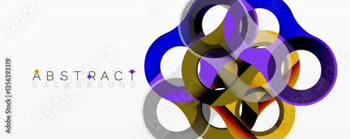 Abstract circle element composition with overlapping circular and tubular shapes featuring smooth gradients, transparency effects, and dynamic layering