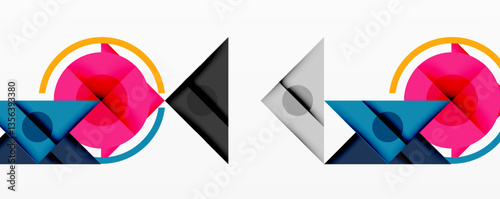 Geometric abstract design with layered triangles, circles, and gradients, forming a structured pattern with sharp contrasts and depth