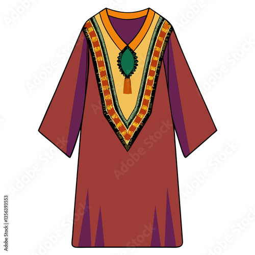 loose fit kaftan with embroidered neckline  