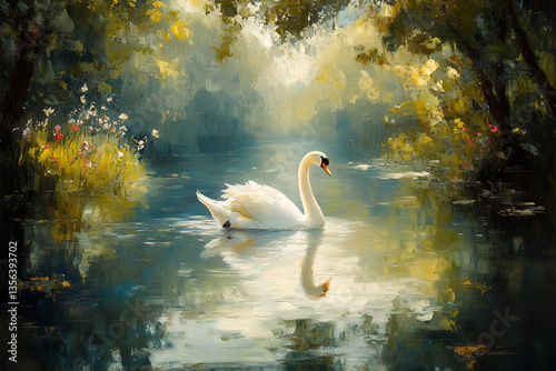Swan in Tranquil Waters