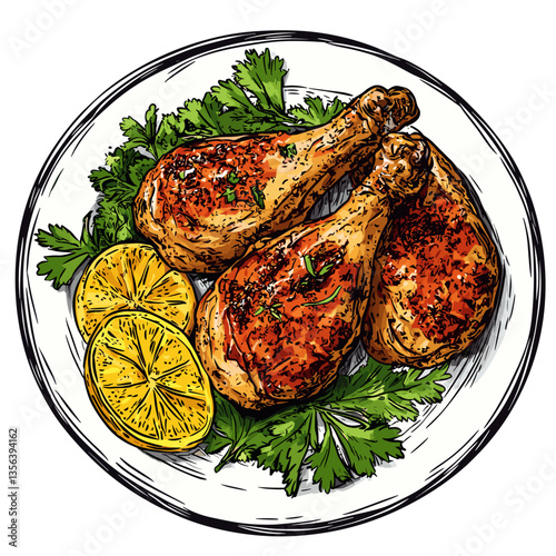 Grilled Jerk Chicken Legs with Lemon and Greens
