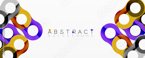 Abstract circle element composition with overlapping circular and tubular shapes featuring smooth gradients, transparency effects, and dynamic layering