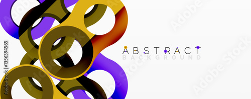 Abstract circle element composition with overlapping circular and tubular shapes featuring smooth gradients, transparency effects, and dynamic layering