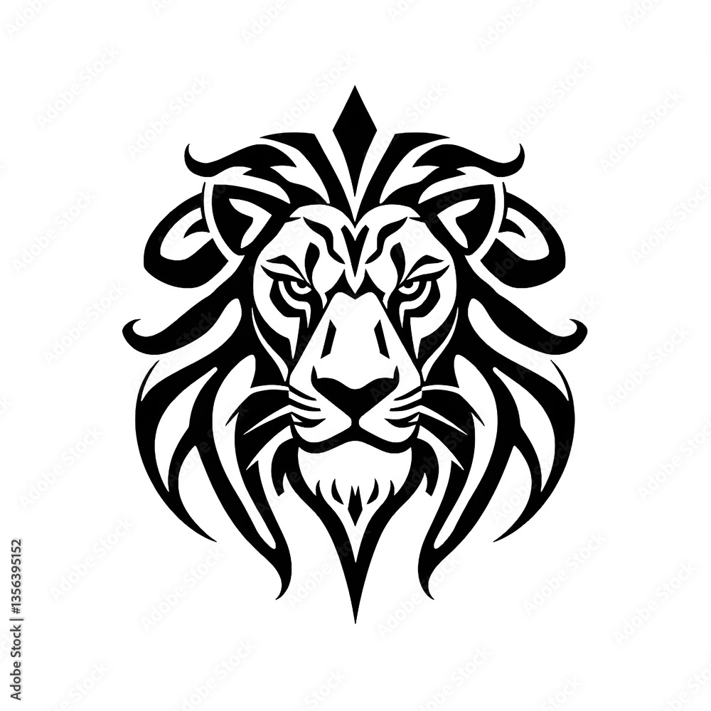 Obraz premium Powerful feline vector art depicting a wild lion head tattoo