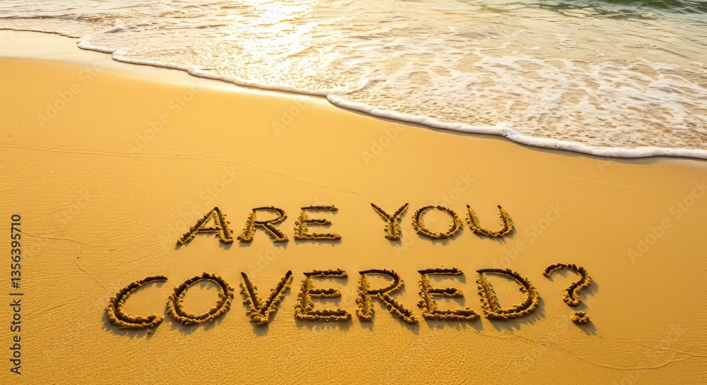 Fototapeta premium The question are you covered is written in the sand