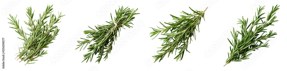 Naklejka premium Closeup of several green sprigs of freshly harvested rosemary a fragrant and flavorful Mediterranean herb commonly used in cooking and natural remedies