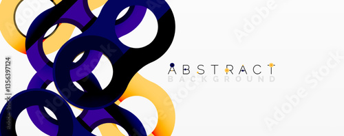 Abstract geometric pattern with interlocking circular and tubular shapes featuring smooth gradients, sharp contrasts, and dynamic layering