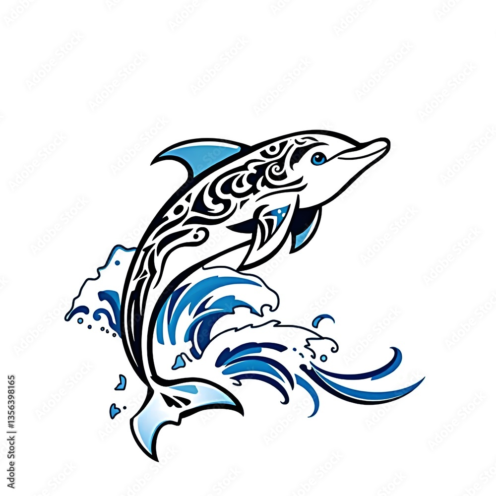 Fototapeta premium Aquatic vector silhouette of a tribal fish tattoo design