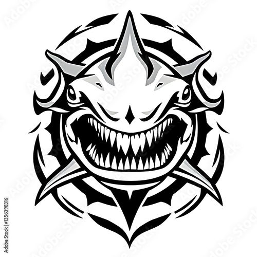 A wild tribal skull tattoo illustration with powerful animal face design photo