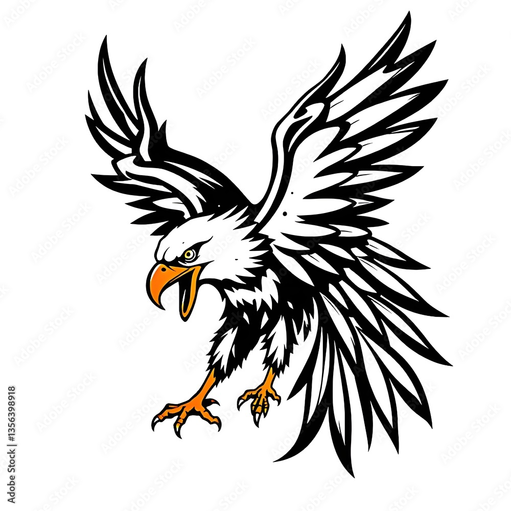 Fototapeta premium A black eagle silhouette with spread wings, a wild vector illustration