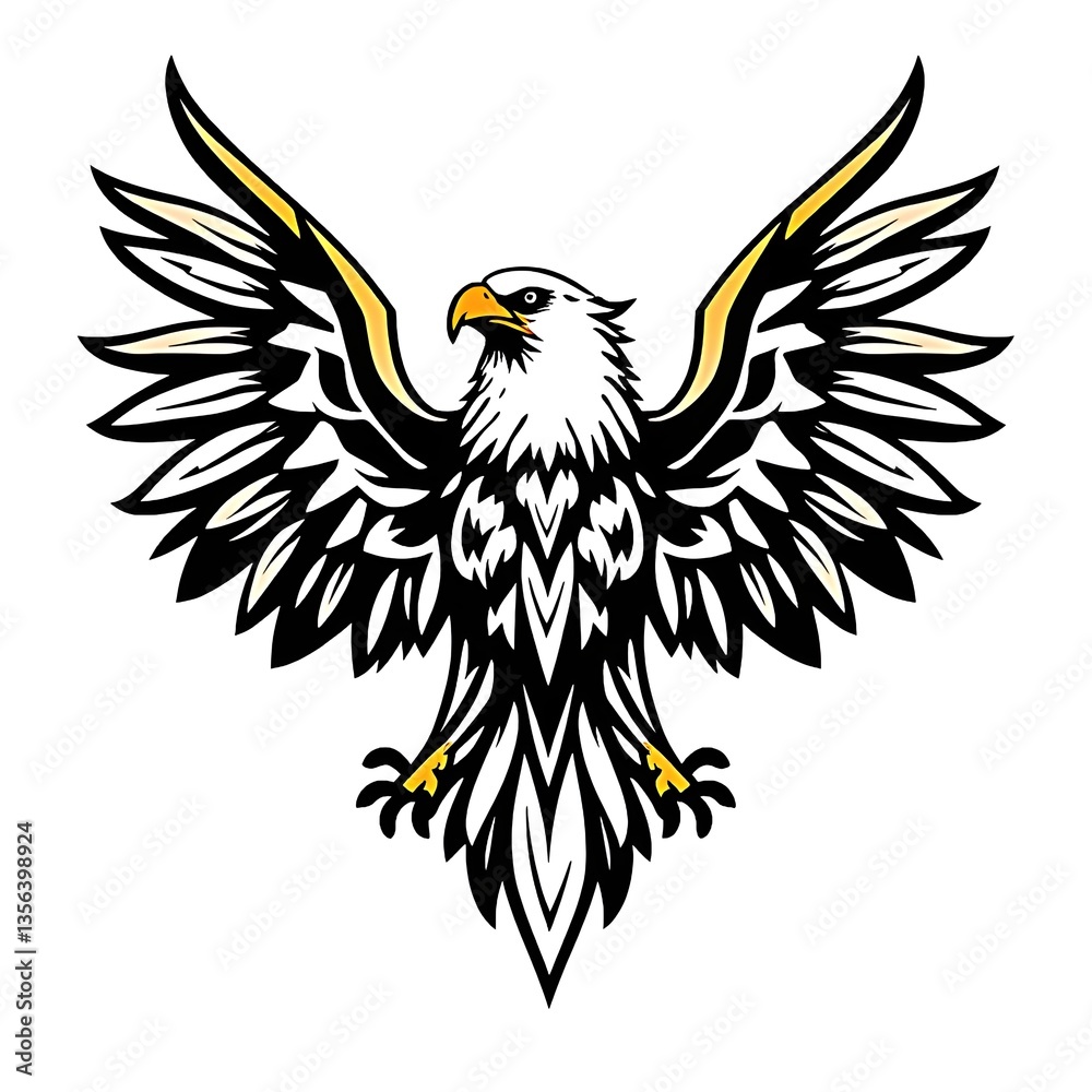 Fototapeta premium Vector eagle with wild wings, a black cartoon illustration