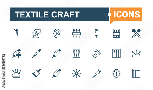 Textile Craft simple icon. Related to needle, sew, dressmaking, knitting, cloth, needlework, textile and more. Sewing icon set. Trendy minimal icons. Editable vector outline and solid icons.