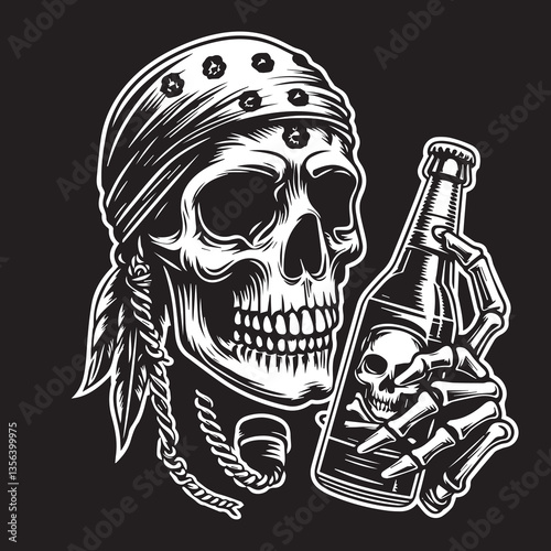 Skull Head with Beer Bootle Svg Vector