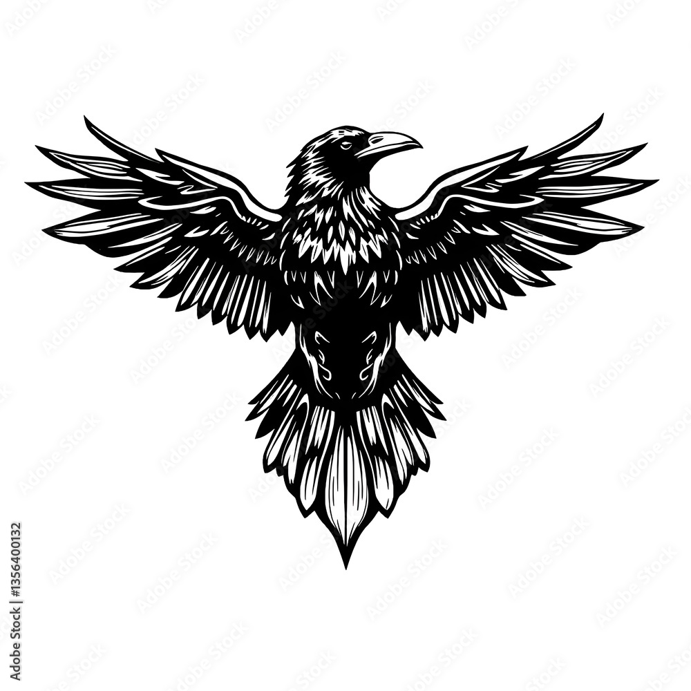 Obraz premium A black vector eagle silhouette with outstretched wings, a symbol of wild freedom
