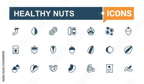 Healthy Nuts vector line icon set. Containing nuts, healthy, seed, bean, coffee, peanut and more. Nut And Bean simple icon. Minimal thin line web icons set. Editable vector. Pixel perfect.