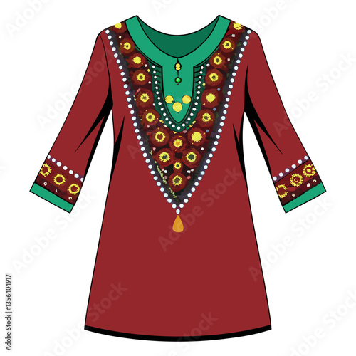 embellished tunic dress with beaded neckline