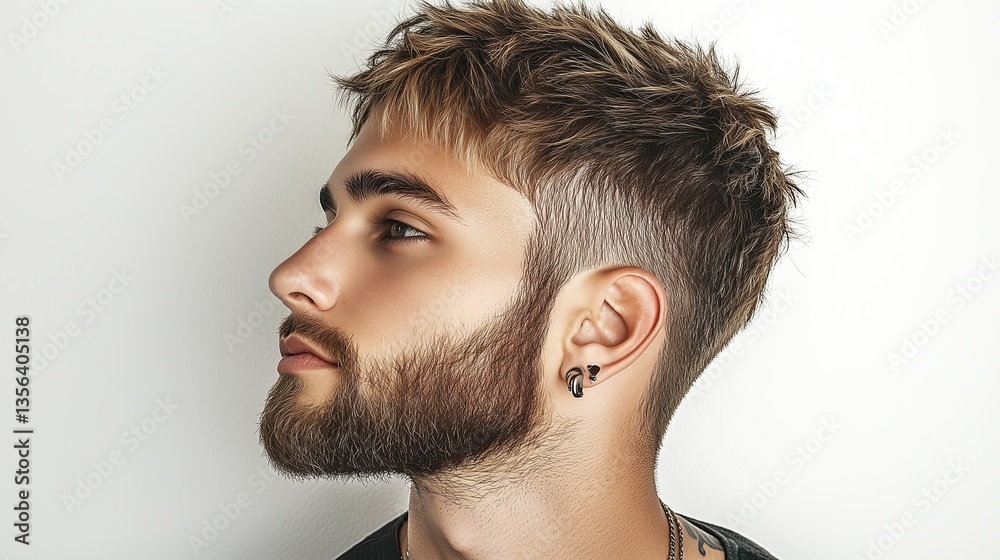 Fototapeta premium Short Messy Cut with a Beard for man