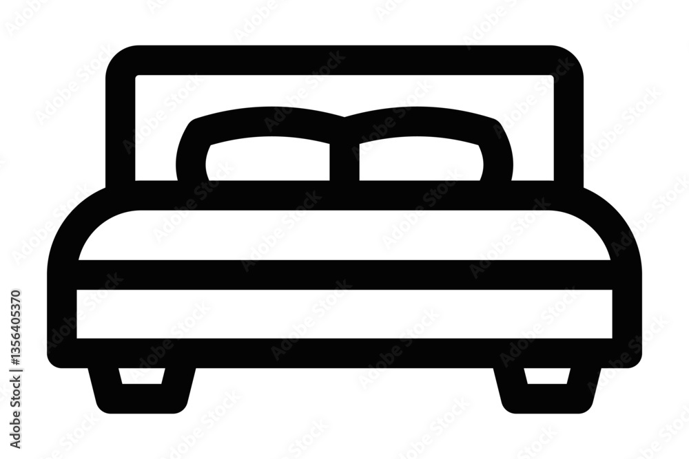 Simple bed icon with pillows and frame. Vector icon. Editable stroke. Simple bed icon with pillows and frame. Vector icon. Editable stroke.