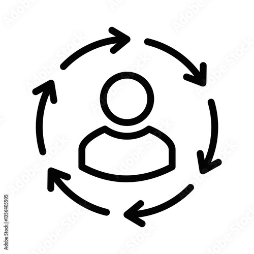 Person with circular arrows around. Vector icon. Editable stroke.