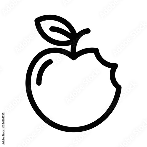 Bitten peach fruit with leaf.  Apple vector icon. Editable stroke.