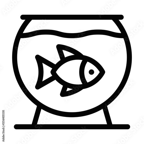 Round fishbowl with fish inside. Vector icon. Editable stroke.