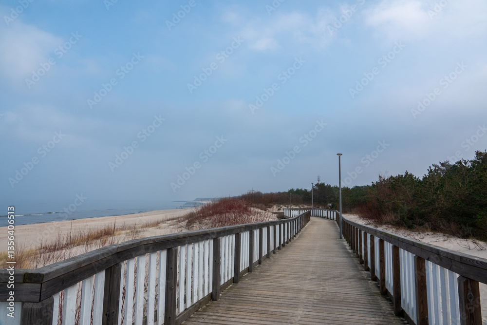 beautiful promenade on Baltic Sea coast, Dziwnow, Poland beautiful promenade on Baltic Sea coast, Dziwnow, Poland