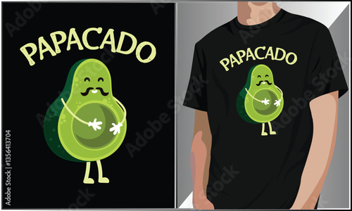 PrintPapacado T Shirt Design, Funny Avocado T-Shirt Design, Avocado Papacado Design, Papacado Father's Day Vector Illustration.