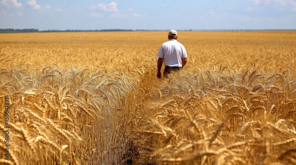 A person walks through a vast field of golden wheat A person walks through a vast field of golden wheat