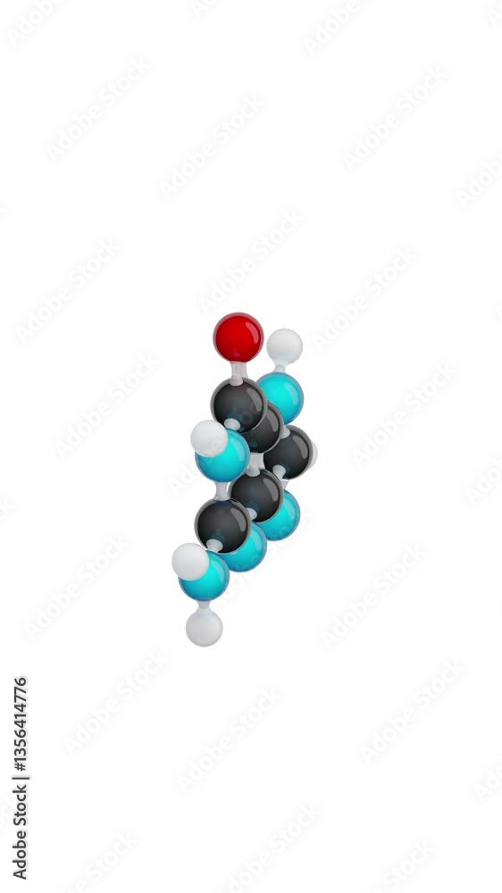 Molecule of Guanine. Animated chemical 3D Model: Ball and stick. Molecular Formula: C5H5N5O. White background. Seamless loop. Vertical screen. 3D rendering. Molecule of Guanine. Animated chemical 3D Model: Ball and stick. Molecular Formula: C5H5N5O. White background. Seamless loop. Vertical screen. 3D rendering.