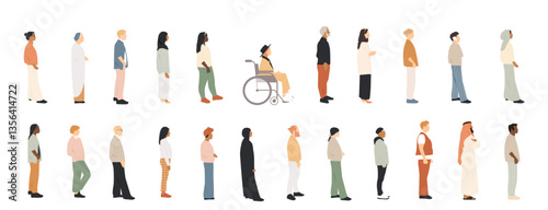 Set of different people stand still.