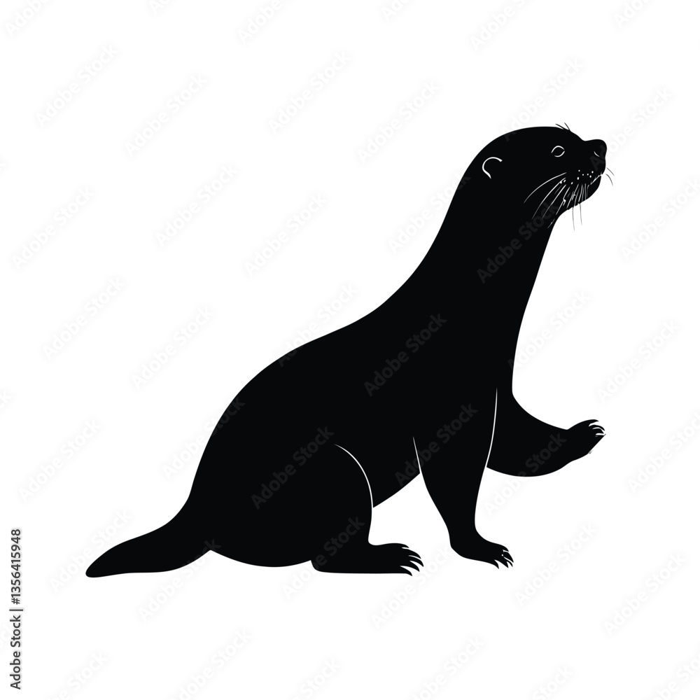 Black Silhouette of an Otter Walking with Raised Paw on White Background for Wildlife and Nature Art Design Black Silhouette of an Otter Walking with Raised Paw on White Background for Wildlife and Nature Art Design