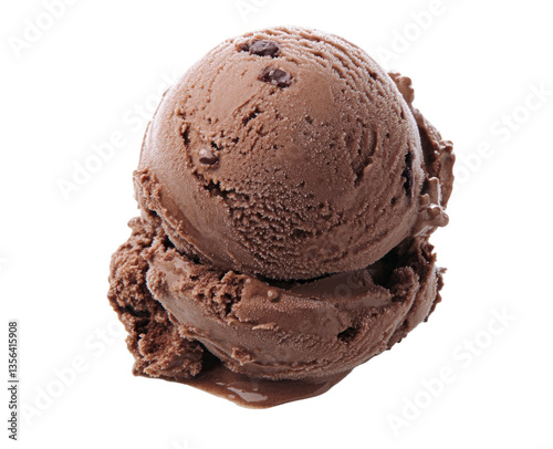 Double scoop chocolate chip ice cream melting transparent background photo