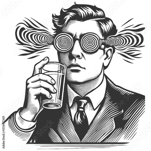 Man sees Surreal Hallucination vector illustration