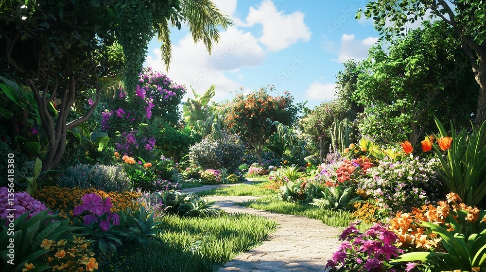 custom made wallpaper toronto digitalA lush garden with vibrant flowers and plants surrounding a garden path
