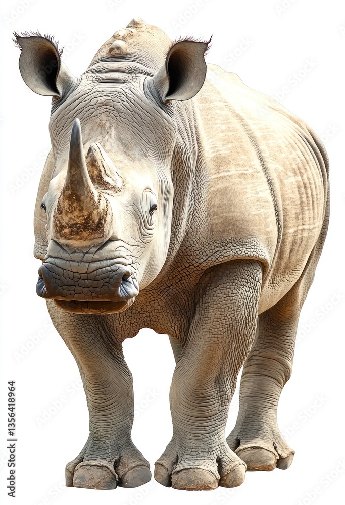 Fototapeta premium A large rhinoceros standing and facing the viewer directly