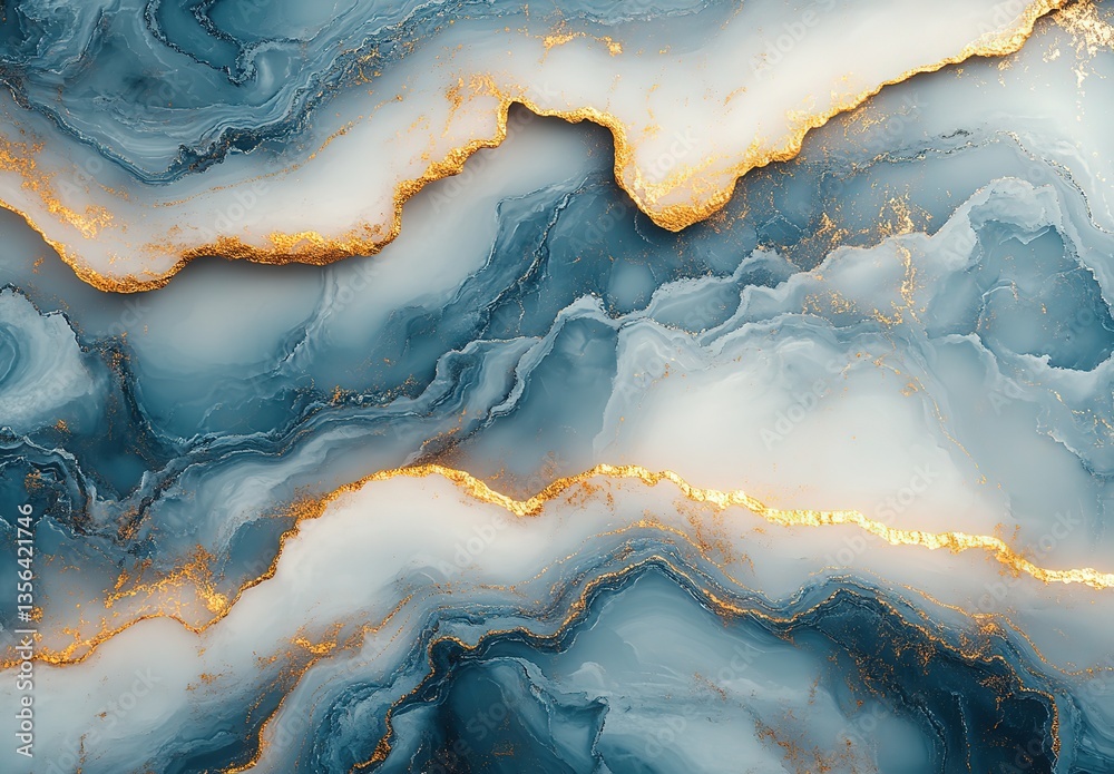 Fototapeta premium Abstract Blue Marble Texture with Golden Veins, Luxury Swirl Pattern, Fluid Art