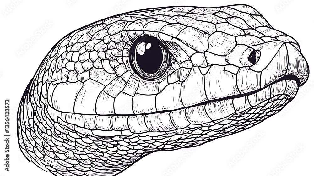 Naklejka premium Detailed line art drawing of a snake's head.