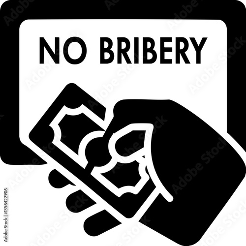 Criminal Law Restrictions concept. No bribery symbol with a hand holding cash.