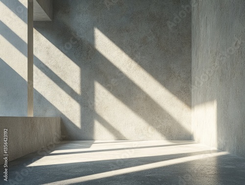 Empty Concrete Room, Sunlight Shadows