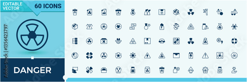 Danger icon set. Included protection, manage, hazard, safety, management, strategy and more. Risk simple icon set. Flat icons set. Solid line editable stroke. Vector collection.